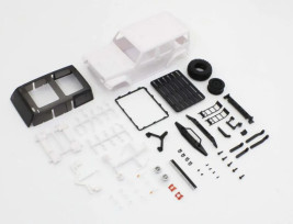 Mini-Z 4x4: Nadwozie niemalowane Jeep Wrangler Unlimited Rubicon z akcesoriami.