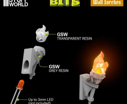 3D Printed Set Wall Torches for 3mm LEDs – Zestaw latarek ściennych do druku 3D na diody LED 3 mm (5 szt.)