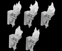 3D Printed Set Wall Torches for 3mm LEDs – Zestaw latarek ściennych do druku 3D na diody LED 3 mm (5 szt.)